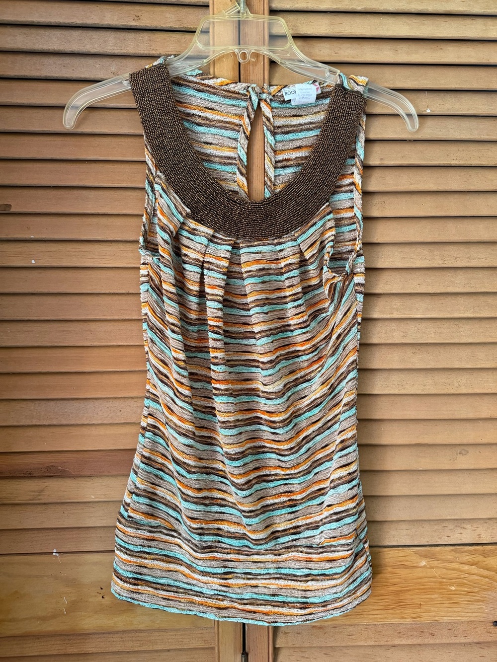 Body Central y2k Striped Knit Top with heavy beaded neckline size M